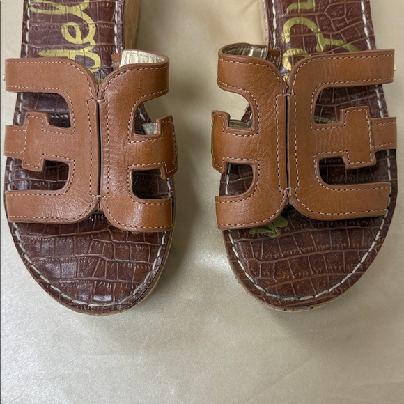 Sam Edelman Regis Brown Leather Croc-Embossed Slide Sandals Women's 9.5 - Picture 2 of 8